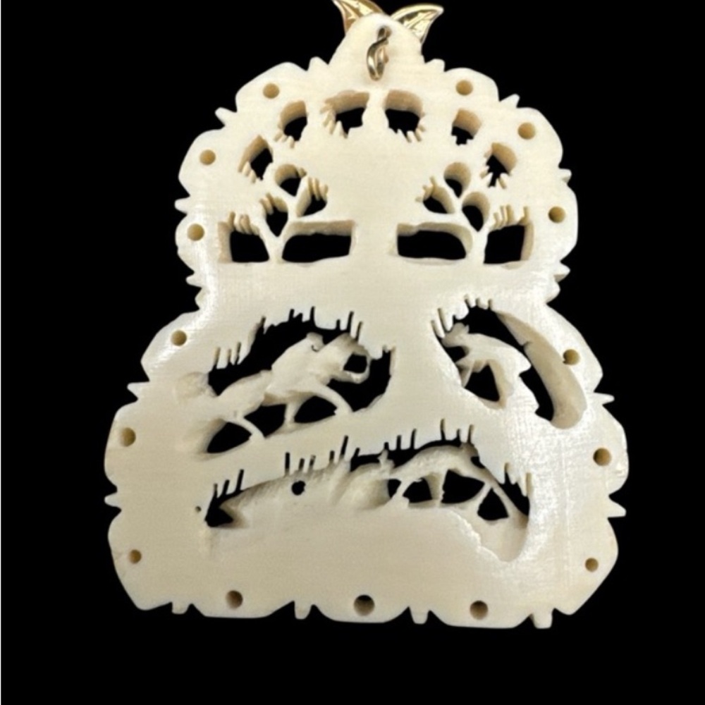 Rare Ivory Bone Carved Pendant 10K PG Portraying Asian Story - Picture 2 of 3
